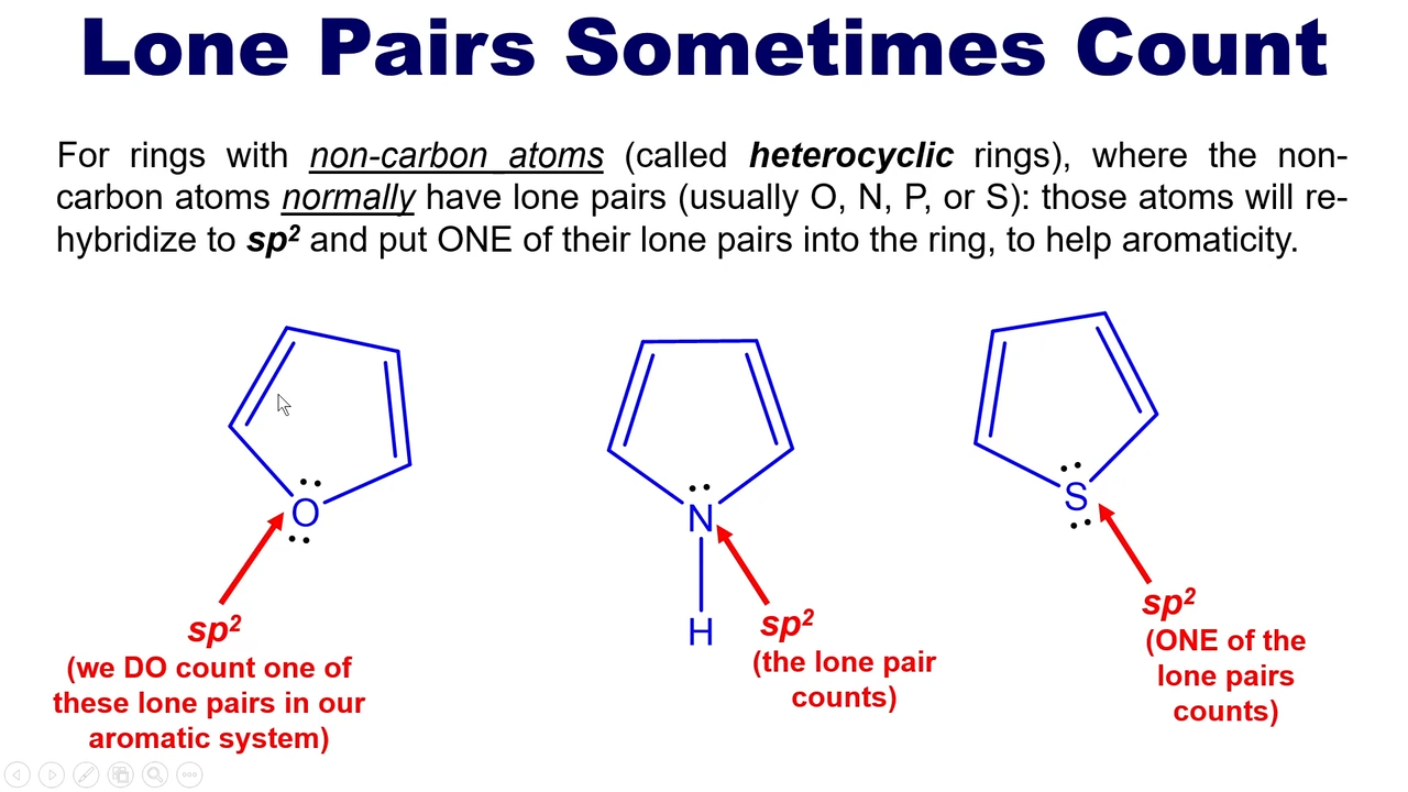<p>when it can form a double bond, DOES NOT COUNT WHEN A DOUBLE BOND IS RIGHT NEXT TO THE ATOM WITH THE ELECTRON </p>
