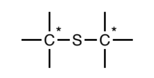 <p>Sulfur atoms singly-bonded to two sp3 carbons. Further, the carbons may not be attached to any atom types other than carbon and hydrogen.</p>