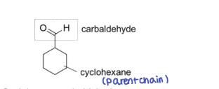 <p><strong><u>Nomenclature of Aldehydes</u></strong></p><ul><li><p>An <strong>aldehydic group adjacent to a ring</strong> is called “______” </p></li></ul><p></p>