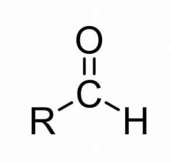 <p>carbonyl group, has at least one hydrogen bonded to the C=O</p>