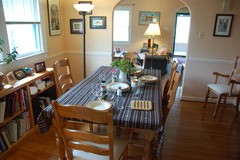 <p>The dining room is in front of the kitchen.</p>