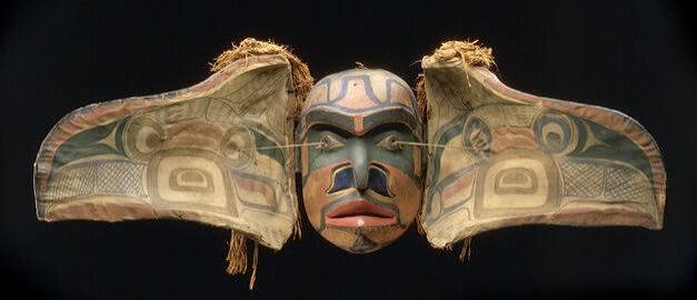 <p>Transformation Mask</p><ul><li><p>Kwakwaka’wakw</p></li><li><p>Late 19th century </p></li></ul><p>*northwest coast of canada</p><p>*wood, paint, and string</p>