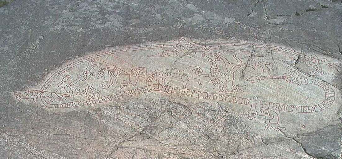 <p><span style="background-color: transparent;">Iscrizione su roccia di 4,6 m con raffigurazioni della leggenda di Sigurd (ca. 1000)</span></p>