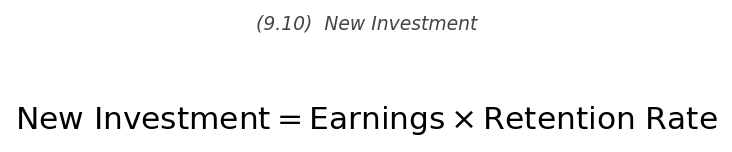 <p>\text{New Investment} = \text{Earnings} \times \text{Retention Rate}</p>