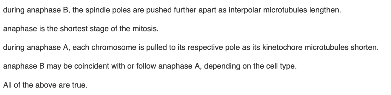 <p><span>Each of the following is true about anaphase </span><em>except</em></p>