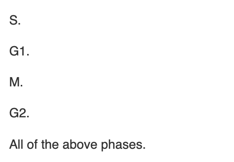 <p><span>In the cell cycle, a mitotic Cdk is present during</span></p>