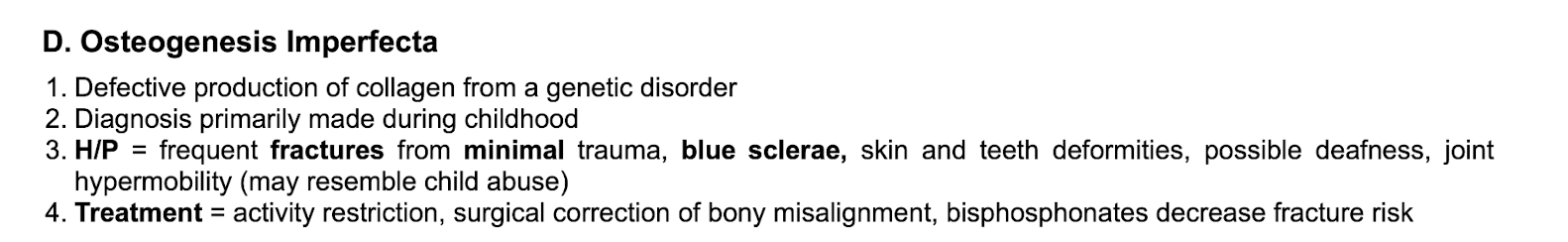<p>-activity restriction&nbsp;</p><p class="p1">-surgical correction of bony misalignment&nbsp;</p><p class="p1">-bisphosphonates decrease fx risk&nbsp;</p>