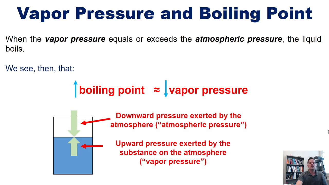 <p>Higher boiling point, lower vapor pressure </p>