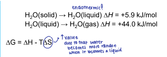 <p><strong><u>Thermodynamic Properties of Water </u></strong></p><ul><li><p>During <strong>melting </strong>or <strong>evaporation</strong>, <span style="color: red;"><strong><mark data-color="red" style="background-color: red; color: inherit;">heat </mark></strong></span>is taken up by the system, and the ____ of the aqueous system increases. </p><ul><li><p><strong>Evaporation/Melting are </strong><span style="color: blue;"><strong>endothermic</strong></span><strong>. </strong></p></li></ul></li></ul><p></p>