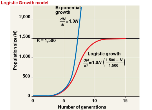 <p>Logistic Growth</p><p>Characteristics:</p><ul><li><p>Resources become limited</p></li><li><p>Growth slows over time</p></li><li><p>S-shaped curve</p></li></ul><p>Keywords:</p><ul><li><p><strong>Logistic growth</strong></p></li><li><p><strong>S-curve</strong></p></li><li><p><strong>Carrying capacity</strong></p></li><li><p><strong>Environmental resistance</strong></p></li></ul><p><strong>Logistic growth (S-curve):</strong> Limited resources → growth slows and levels off at carrying capacity.</p><p></p>