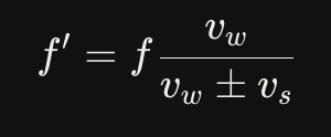 <p>f′ = f(v<sub>w</sub>/v<sub>s </sub>± v<sub>w</sub>)</p>