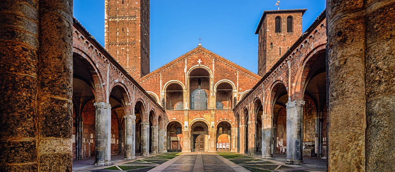 <p>Romanesque</p><p></p><p>Brick and Norte masonry</p><p></p><p>Built over n Early Christian basilica. Combines Italian architectural traditions with early Romanesque engineering.</p>
