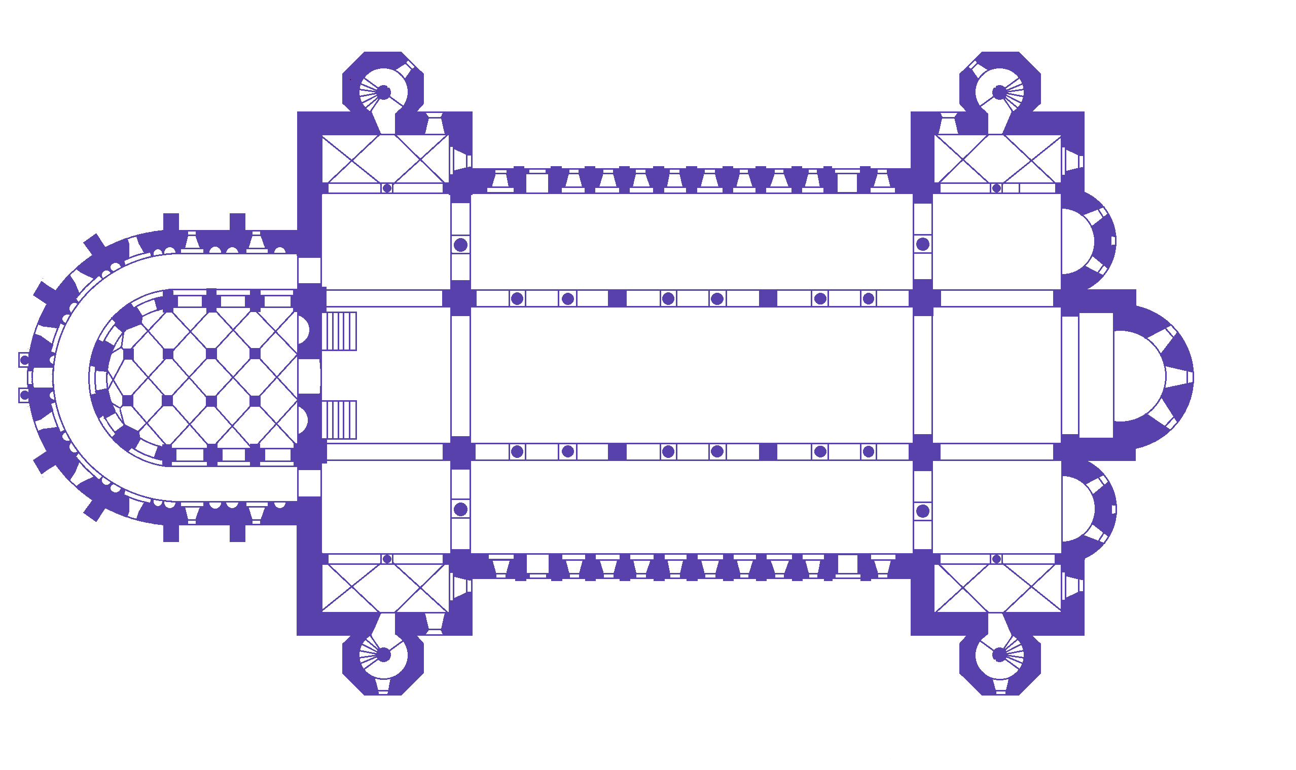 <p>Heavy influence from ___ style, and features lots of ___, such as with the transept arms, apses, and crossing towers</p>