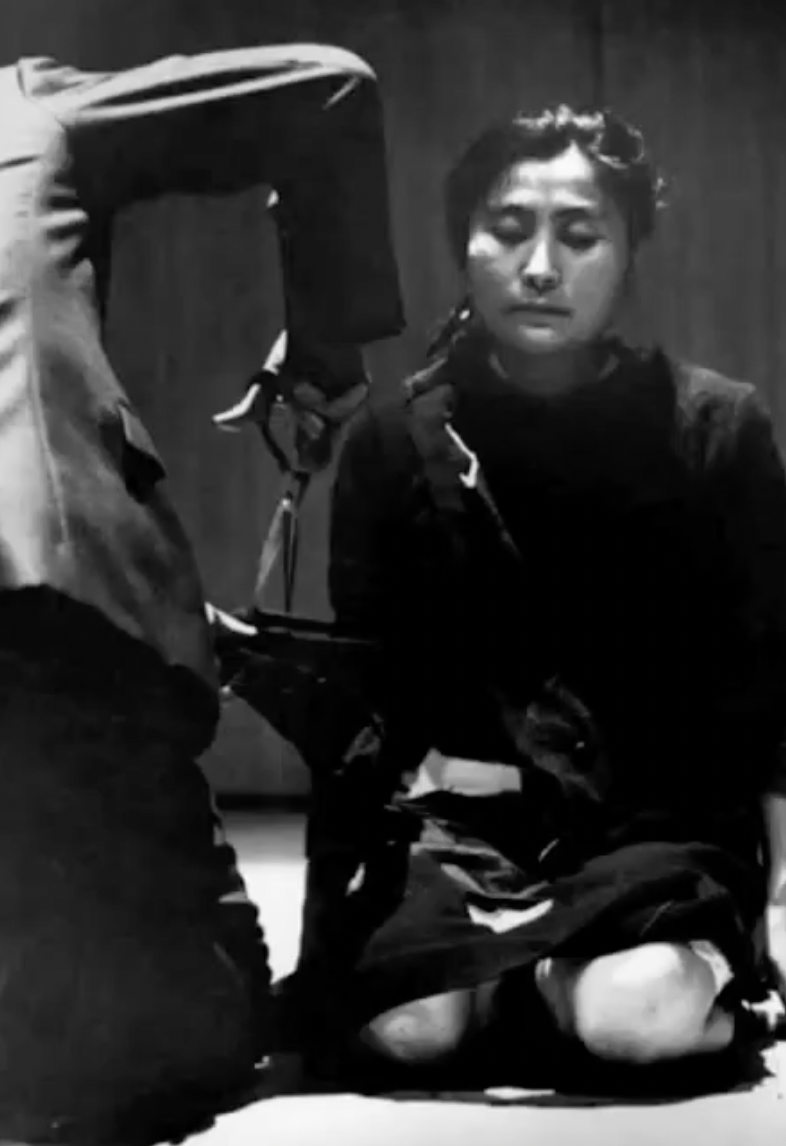 <ol start="1964"><li><p>Audience cuts away the artist’s clothing; explores vulnerability, gendered and racial violence, and audience participation</p></li></ol><p></p>