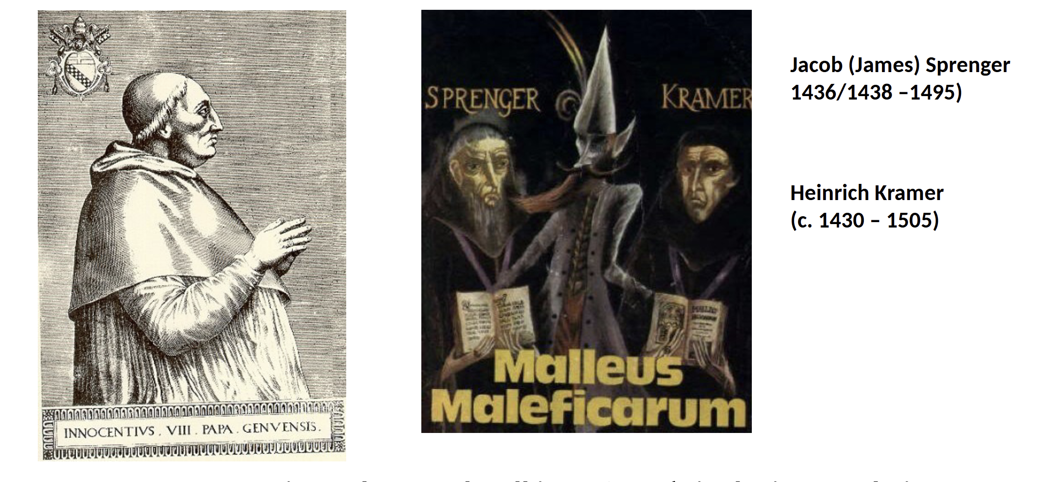 <ul><li><p>first published in 1486, 20+ additions created over the next 200 years, leads to the witchcraze in Europe</p></li><li><p>described witches; what they looked like, what they did, how to idenitfy/ detect/combat/punish them etc..</p></li><li><p>Maleficarum —> feminine noun, meaning to do harm —> women doing harm via sorcery/evil spells</p></li><li><p>“one of the most blood soaked books in Europe’s history”, caused a large #of deaths + acted as a source of validity for Christian beliefs</p></li><li><p>Pope Innocent V III issued a Papal bull in 1484 (a.k.a. official Pope/Vatican decree) it’s inclusion of ideas in the book on wc, made it appear the book had papal sanction</p></li></ul><p></p>