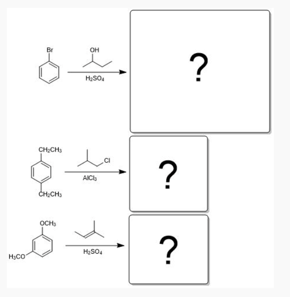 <p>Provide structures for the major, disubstitution Friedel-Crafts product(s) of the following reactions:</p><p></p>