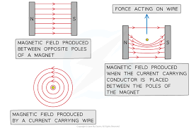 <p>when a conductor (wire) carrying a current is placed in a magnetic field the magnet producing the field and the conductor (wire) exert a force on each other (causing the wire to move)</p>