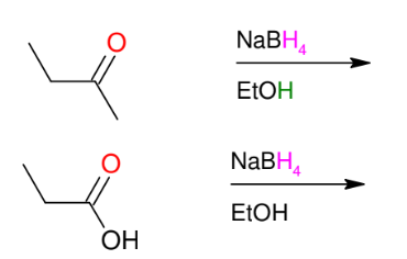 <p>Hydride reduction of carbonyls (mild conditions - NaBH4 as reagent)</p>