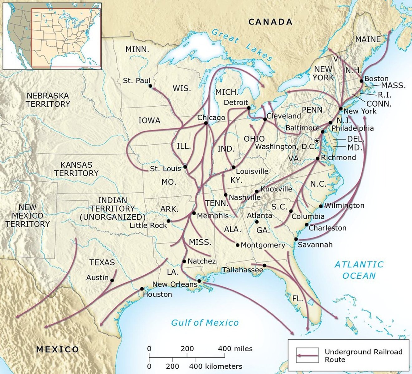 <p>A network of safe houses and conductors helping enslaved people reach freedom.</p>