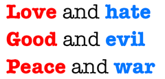 <p>Putting two opposite ideas next to each other.</p>