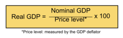<p>The total value of all final goods and services produced in the economy during a given year, calculated using the prices of a selected base year</p><p>EX: Assume there are only 2 goods in the economy, French fries and onion rings. In 2009, 1 million servings of French fries were sold for $0.40 each and 800,000 servings of onion rings were sold for $0.60 each. From 2009 to 2010, the price of French fries rose to $0.50 and the servings sold fell to 900,000; the price of onion rings fell to $0.51 and the servings sold rose to $840,000. Calculate real GDP in 2010 using 2009 prices.</p><p>$900,000($0.40) + $840,000($0.60) = $880,000</p>