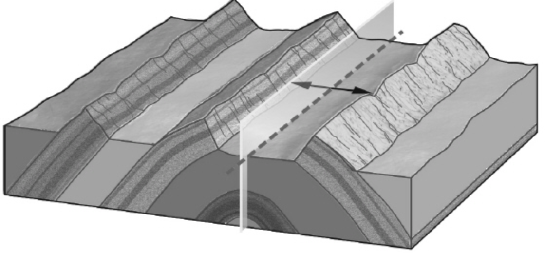 <p><span>In the image, the rocks have been bent into an elongate arch. This is an example of a(n) ________.</span></p>