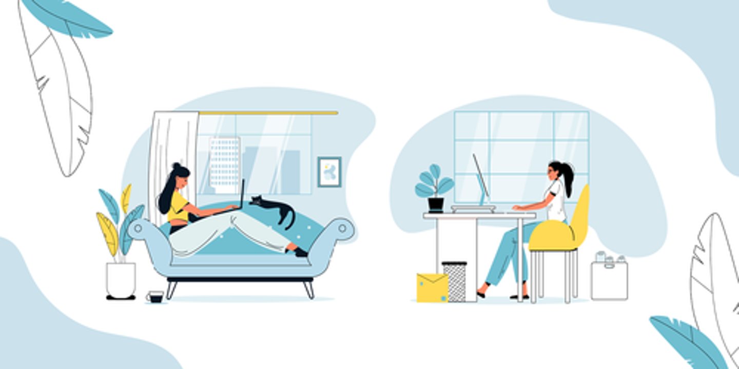 <p>methods of working that involve employees sometimes being present in an office or other place owned by their employer, and sometimes working using the internet from home or another place; flexible work models</p>