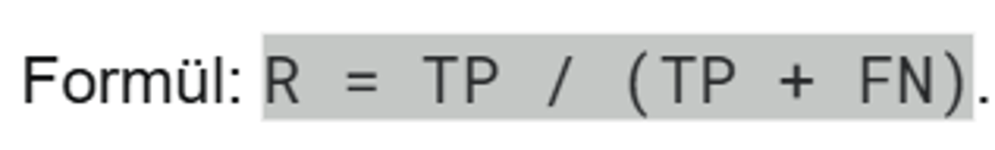 <p>TP= True positive FN= False positives (Type 2 Error) </p><p>◦ Ne Zaman Kullanılır: Yanlış negatiflerin maliyetinin yüksek olduğu durumlarda (yani, bir şeyi negatif olarak yanlış etiketlemenin çok maliyetli olduğu durumlarda) duyarlılık önemlidir. Örneğin, kusurlu bir pahalı ürünün kalite kontrolünden geçip müşteriye gönderilmesi gibi.</p>