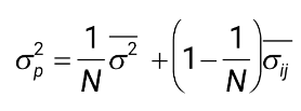 <p><span>when N is sufficiently large, the first term disappears, leaving the portfolio variance equal to the average covariance between stocks</span></p>