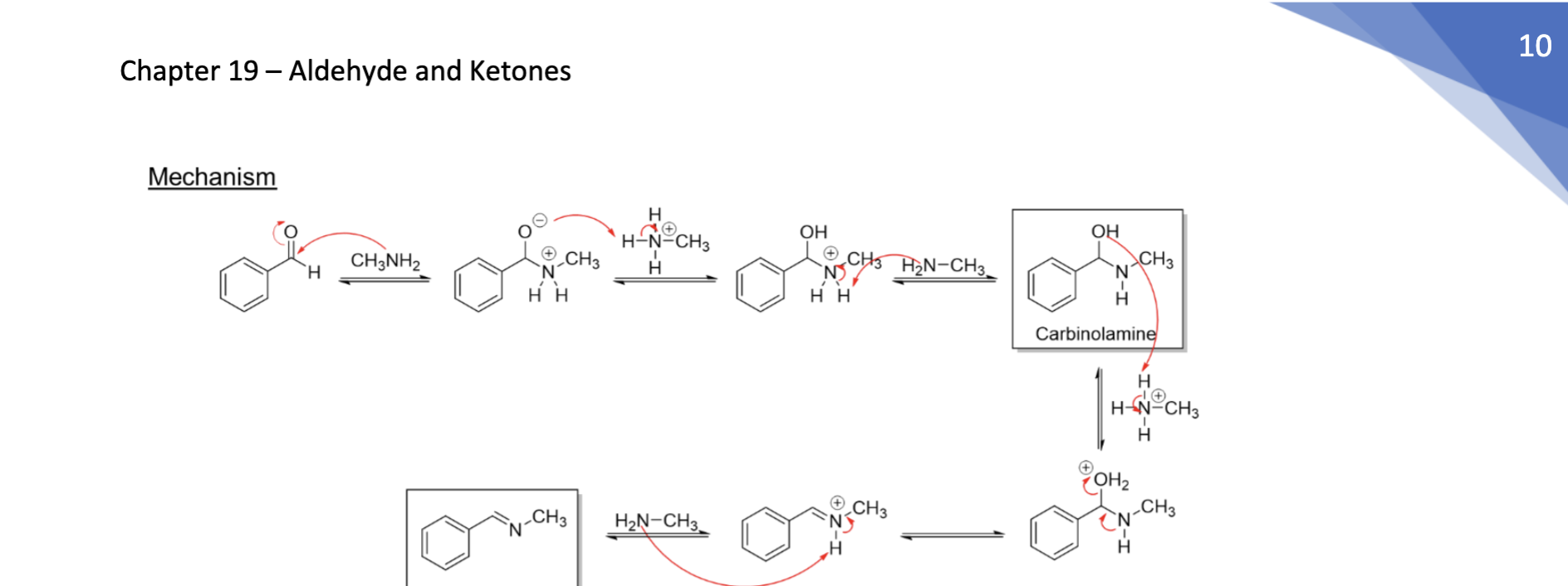 <p>Nitrile attacks adj H → N → kicks + charge</p>