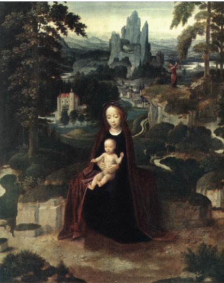 <p>Rust op de vlucht naar Egypte, omdat Maria hier getoond als de ultieme beschermer en dat was belangrijk in katholieke geloof</p><p></p>