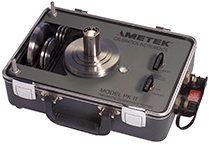 <p>A pressure calibration tool used to test the accuracy of pressure gauges and sensors</p>
