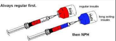 <ol><li><p><span style="color: rgb(230, 155, 59);"><strong>rotate </strong>site for every <strong>4-6 injections</strong></span></p></li><li><p><span style="color: rgb(52, 157, 24);"><strong>90</strong> degree angle</span></p></li><li><p><span style="color: rgb(78, 83, 235);"><strong>mixing</strong>: <strong>short</strong> acting 1st, then <strong>longer </strong>acting 2nd (clear then cloudy)</span></p></li><li><p><span style="color: rgb(235, 90, 90);"><strong>boluses can be given b4 </strong>meals</span></p></li></ol><p></p>