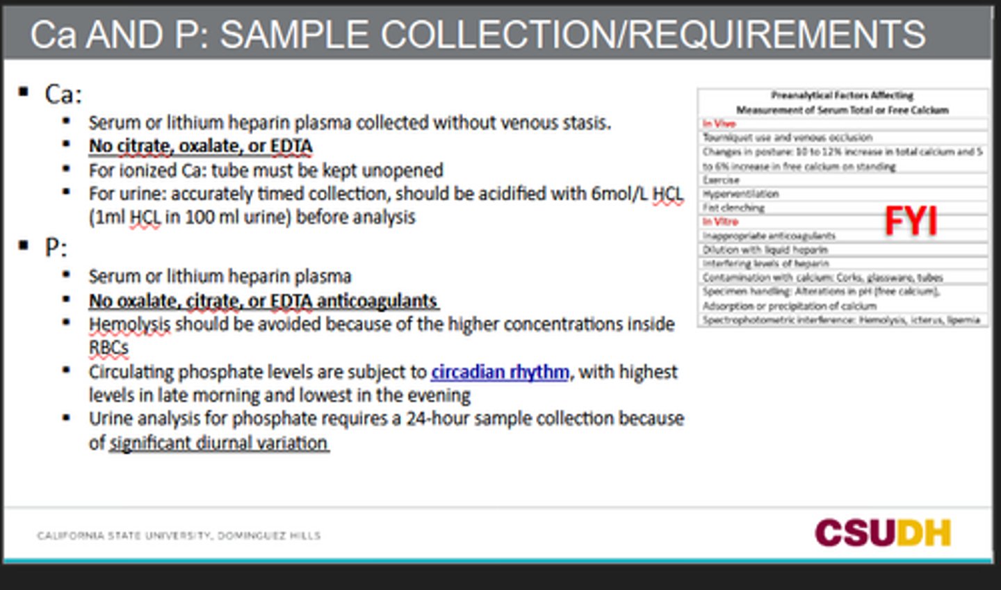 <p>What specimen types are used for calcium testing?</p>
