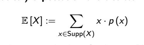 <p>mathematical expectation is like a weighted average of a random variable</p><p>also written as μ or μx</p>