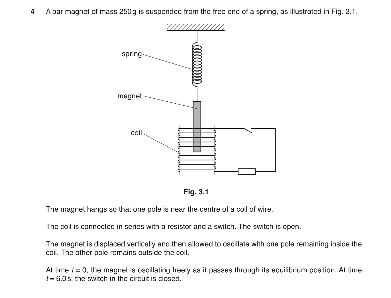 <p><span><span>Use faradays law and energy conservation to explain why the amplitude of the oscillation of the magnet reduces after time 6 seconds. [3] (light damping graph)</span></span></p>