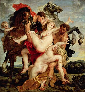 <p><span style="background-color: transparent;">Verkrachting van de dochters van Leucippus, T<strong>he Rape of the Daughters of Leucippus</strong>, <em>Peter Paul Rubens&nbsp; </em>(Protestant Baroque)</span></p>