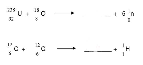<p>Complete these <u>fusion reactions</u> (smashing together 2 nuclei):</p>