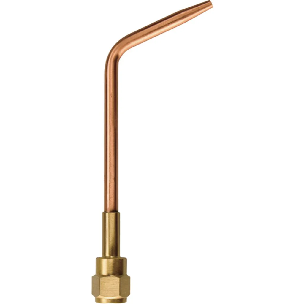 <p>Replaceable oxy-fuel welding tip with small orifice for controlled flame, available in various sizes to match material thickness and welding heat requirements.</p>