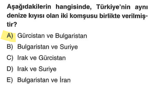 <p>Her ikisinin de <strong>Karadeniz</strong>'e kıyısı vardır.</p><p>Karadeniz’in kuzeyinde Gürcistan (Doğu) ve Bulgaristan (Batı) bize komşu "denizdaş" ülkelerdir.</p>