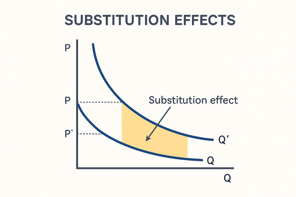 <p>The economic principle that consumers will replace more expensive items with less expensive alternatives.</p>