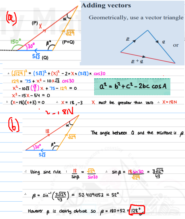 <p>for (b) you cud do just use<strong> <u>cos rule</u> to find angle</strong>, much easier</p>
