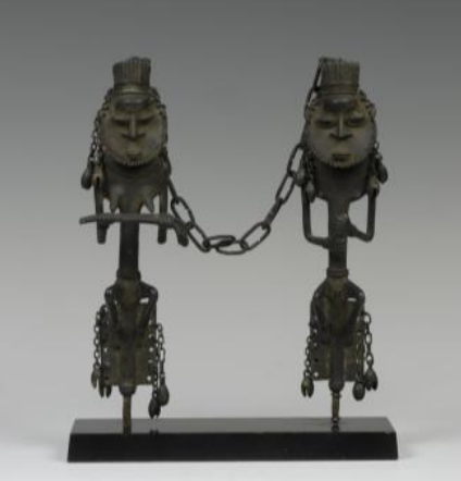<ul><li><p>Ashe</p></li><li><p>Edan (public symbols of the power and presence of Ogboni)</p></li><li><p>male and female working together, always has one male and one female</p></li><li><p>represent the Onlie, the earth’s owner, made out of brass because brass does not rust, thus has longevity</p></li><li><p>female figure is holding an edan: male is doing the Ogboni salute</p></li><li><p>balance of power between the sexes = balance of power between the king and his people</p></li><li><p>The duality of nature = the duality of man and woman</p></li><li><p>Onlie ensures human survival, thus we must honor them</p></li><li><p>The edan is filled with ashe (like a spiritual substance)</p></li><li><p>edan is used in religious rituals, judicial rituals, as a badge of honor</p><ul><li><p>The (protecting owner but is also an indicator of status and membership in the Ogboni society.</p></li></ul></li></ul><p></p>