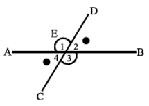 <ul><li><p>If two lines intersect, then the vertically opposite angles are equal </p></li><li><p>Eg:</p><ul><li><p>E1 = E3 (Vert opp angles)</p></li><li><p>E2 = E4 (Vert opp angles)</p></li></ul></li></ul><p></p>