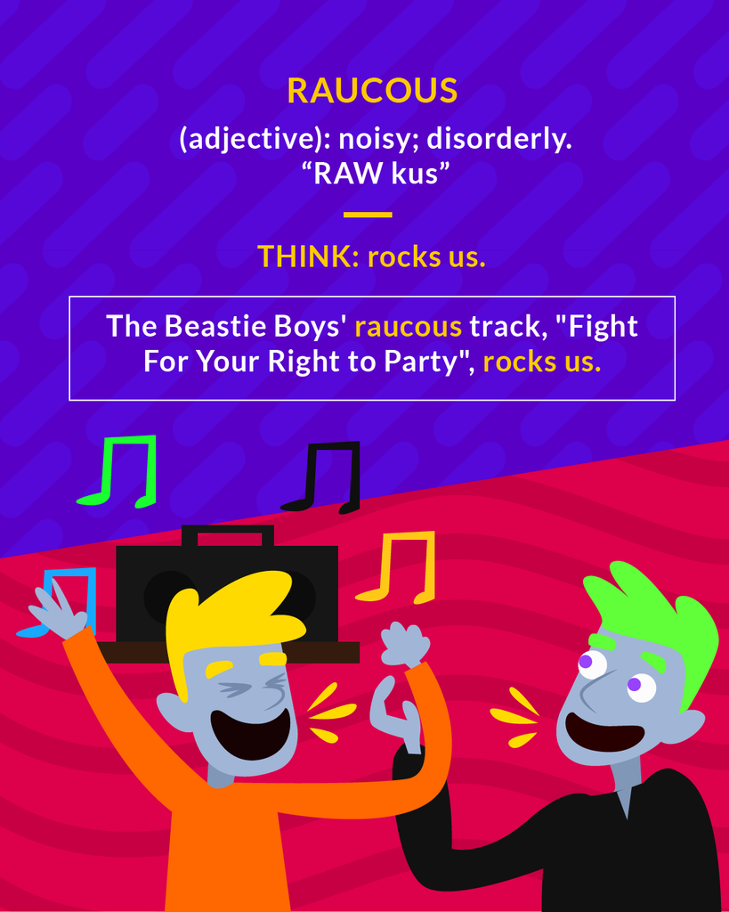<p>making or constituting a disturbingly harsh and loud noise</p><p>(adj.) noisy, disorderly</p>