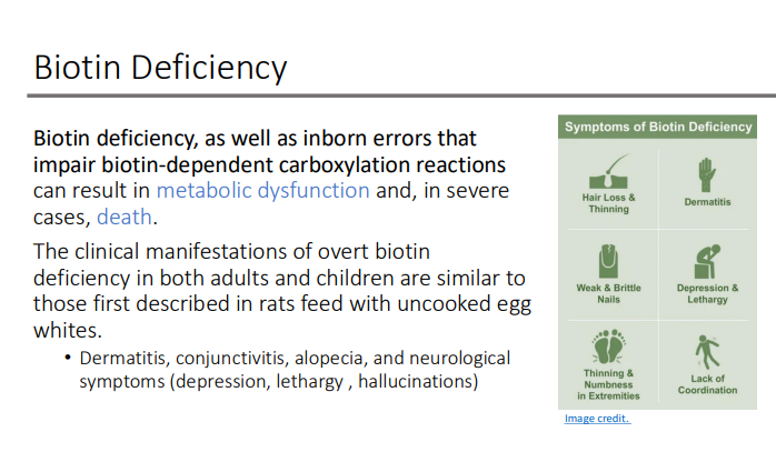 <ol><li><p>Dermatitis</p></li><li><p>conjunctivitis </p></li><li><p>alopecia, </p></li><li><p>neurological symptoms (depression, lethargy , hallucinations)</p></li></ol><p></p>