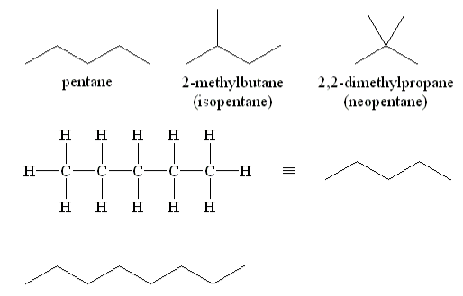 <p>Straight chain alkanes</p>