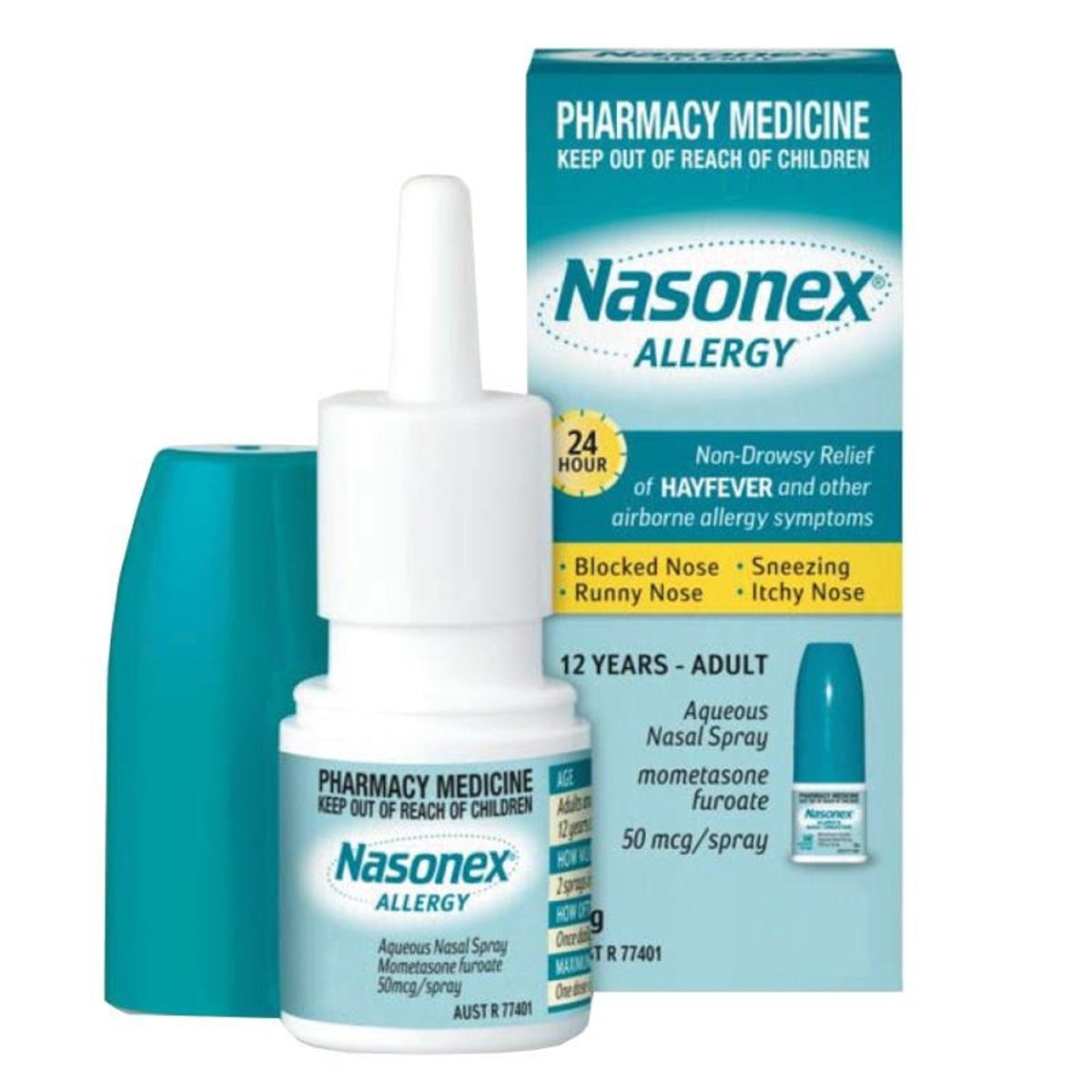 <p>Generic Name: Mometasone</p><p>Therapeutic Class: Corticosteroid</p><p>Indication: Allergic rhinitis</p>