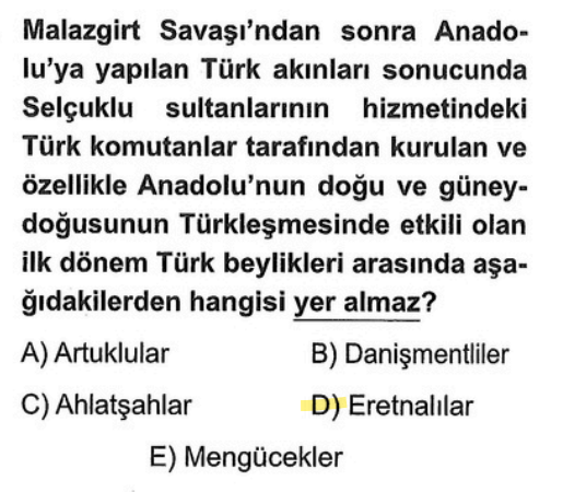 <p>Eretnalılar, Kösedağ Savaşı’ndan sonra kurulan <strong>II. Dönem</strong> beyliklerindendir. Diğerleri (Artuklu, Danişment, Saltuk, Mengücek) 1071 sonrası kurulan "Birinci Beylikler"dir.</p>