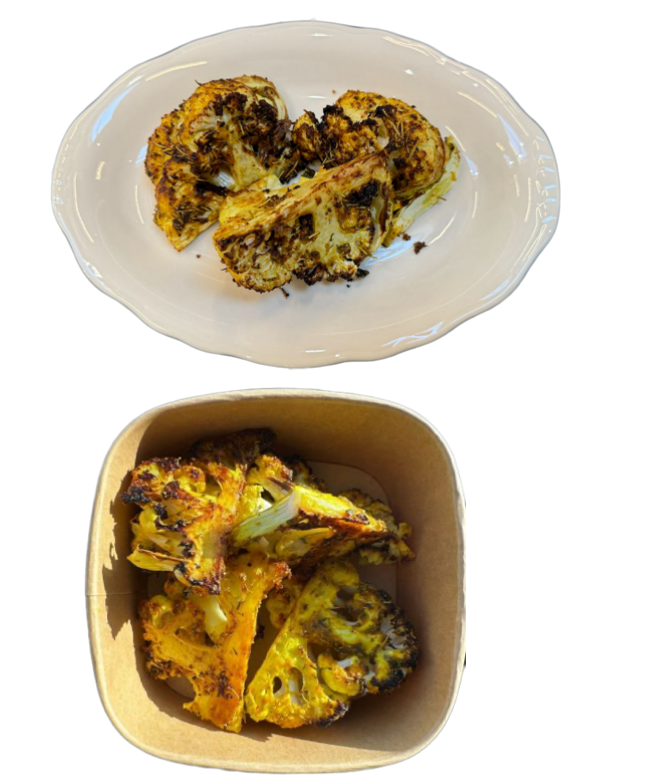 <p>Half of a hearty and satisfying main dish or shareable side for all you veggie lovers out there. Whole char-roasted cauliflower with organic turmeric and spice mix, cut into ready-to-serve pieces.</p><p>Modification options: None</p><p>Allergens: No Big 9 Allergens</p>